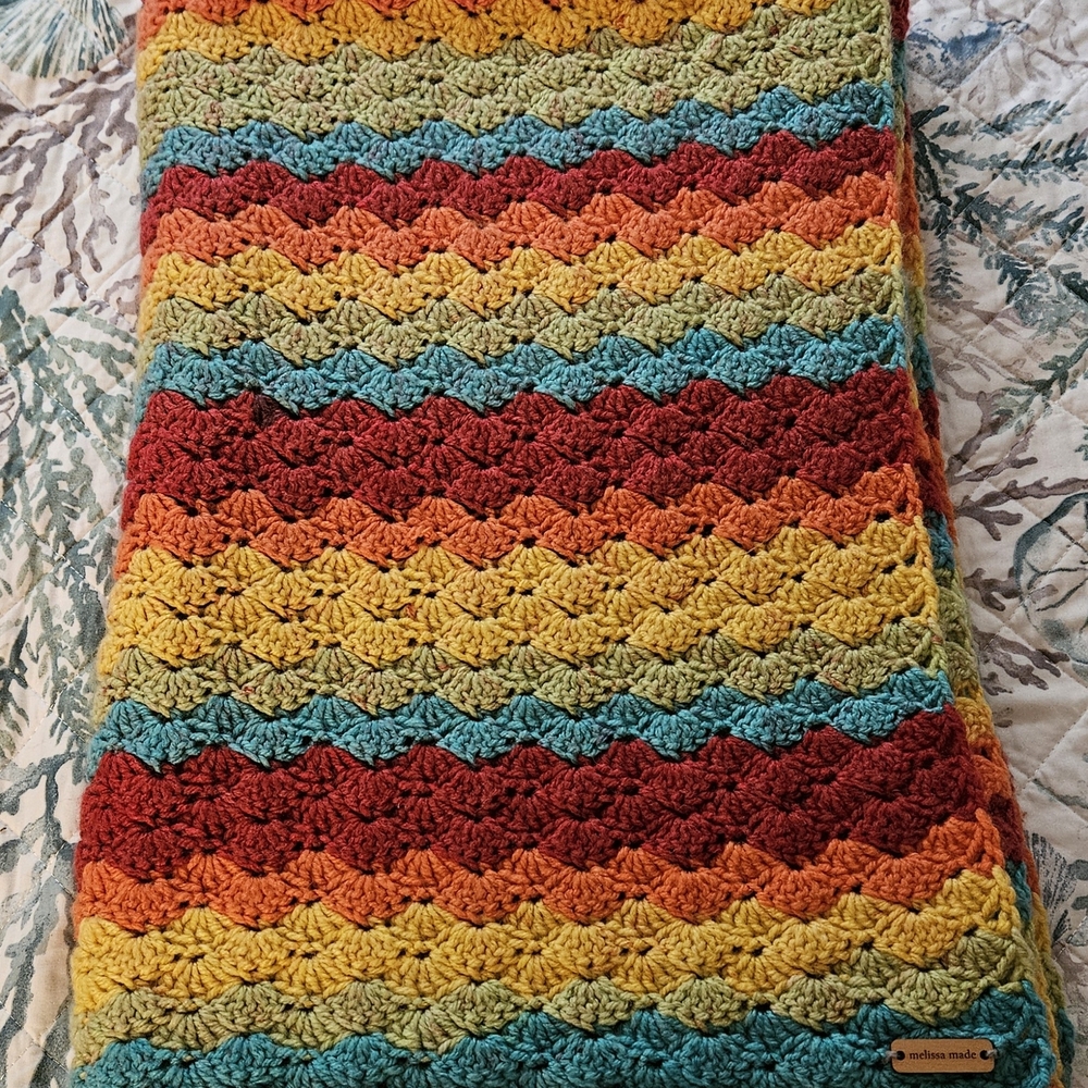 Handmade Multicolor Scallop Crochet Blanket